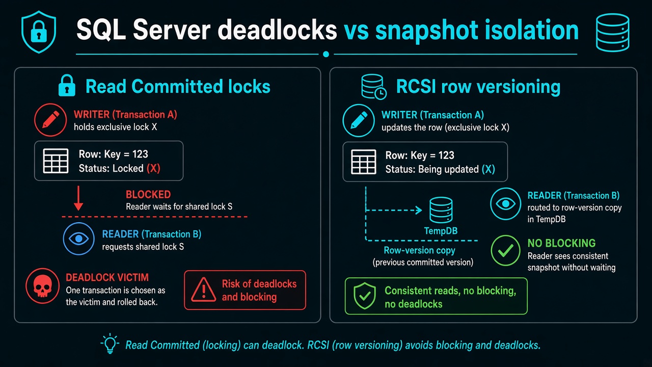 Read committed locks blocking readers versus RCSI sending readers to a TempDB row version